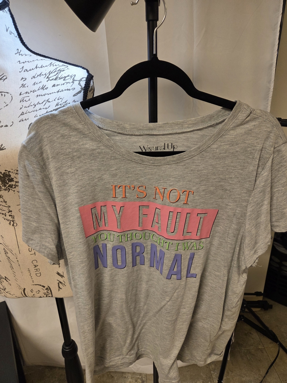 Wound Up Gray Short-Sleeve Tee with Multicolor Graphic